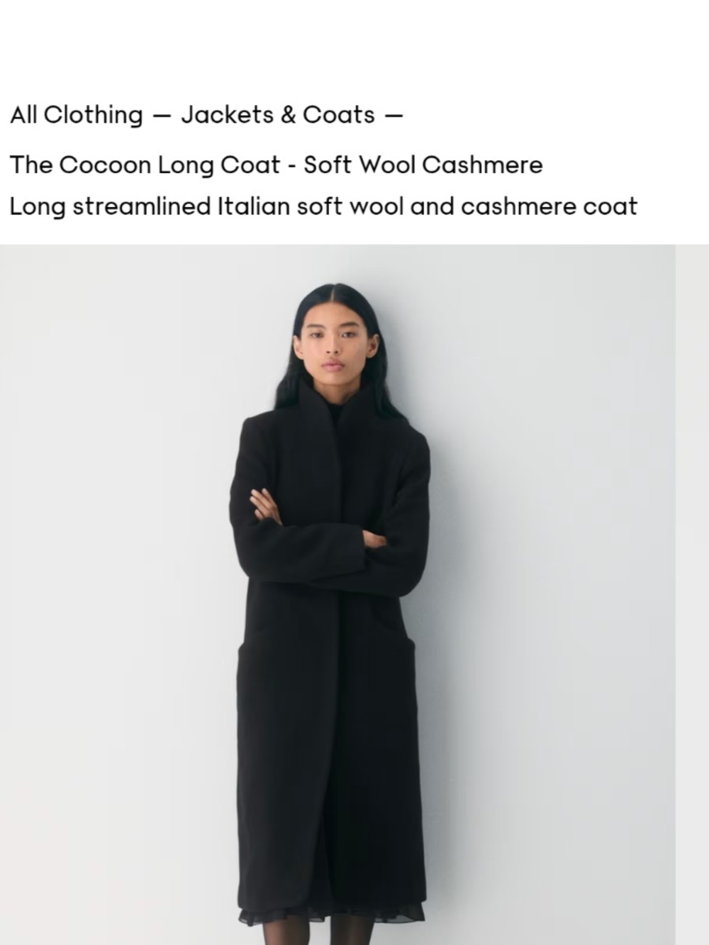 The Cocoon Long Coat - Soft Wool Cashmere in Black